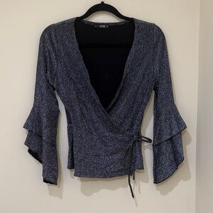 Chic Glitter Wrap Women’s Cardigan Black Blouse  Size 8-10 M Shipping ASAP 🔥